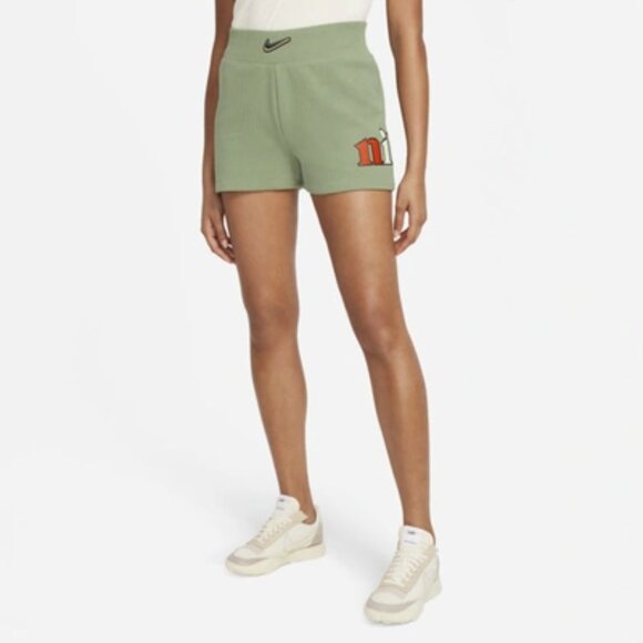 Nike Shorts Knit Cotton Slim Fit Ribbed DJ5359-386 Oil Green Size XS - Picture 2 of 11